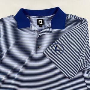 FootJoy FJ Golf Polo‎ Shirt Blue White Stripe Mens Large Performance Golf Shirt